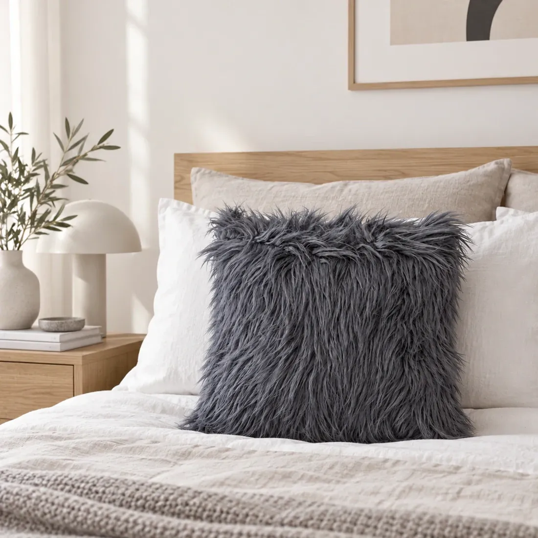 Fluffy Grey Faux Fur Cushion - soft fluffy scatter cushions