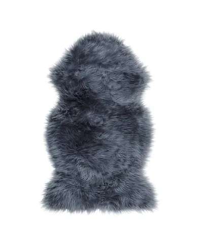 Classically shaped grey sheepskin rug made of soft and luxurious faux fur.