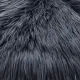 Close-up of a soft, fluffy grey faux sheepskin rug.