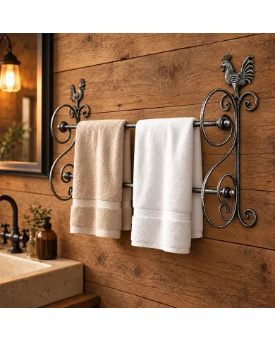 Rustic Rooster Towel Rack - a perfect blend of fun and functionality