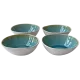 Set of four ceramic dipping bowls with white exterior and glossy, crackled turquoise interior.