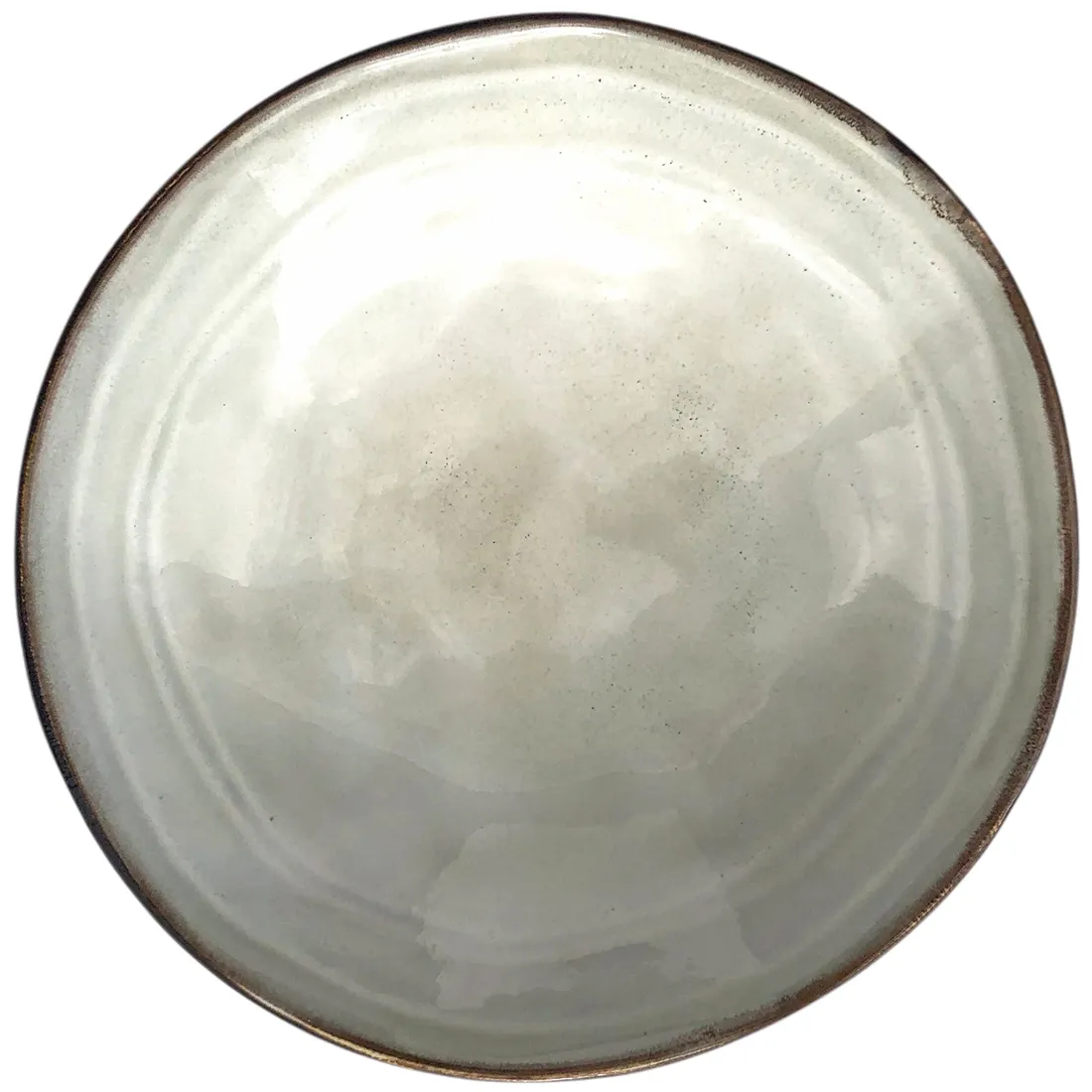 Top view of grey tapas bowl with a glossy finish and a rustic edge.