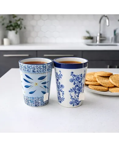 Tea Mug Set Blue - assorted blue floral prints
