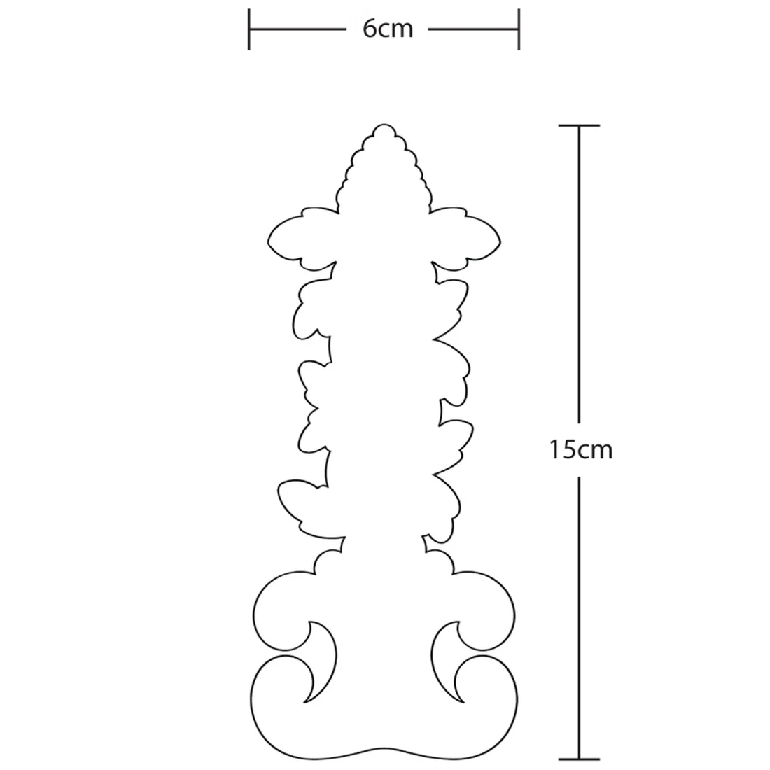 Illustration of a decorative furniture applique, detailing its measurements.