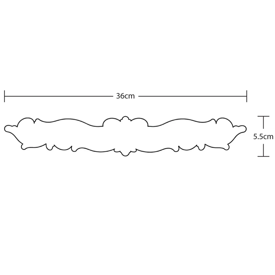 Illustration of a decorative furniture applique, detailing its measurements.