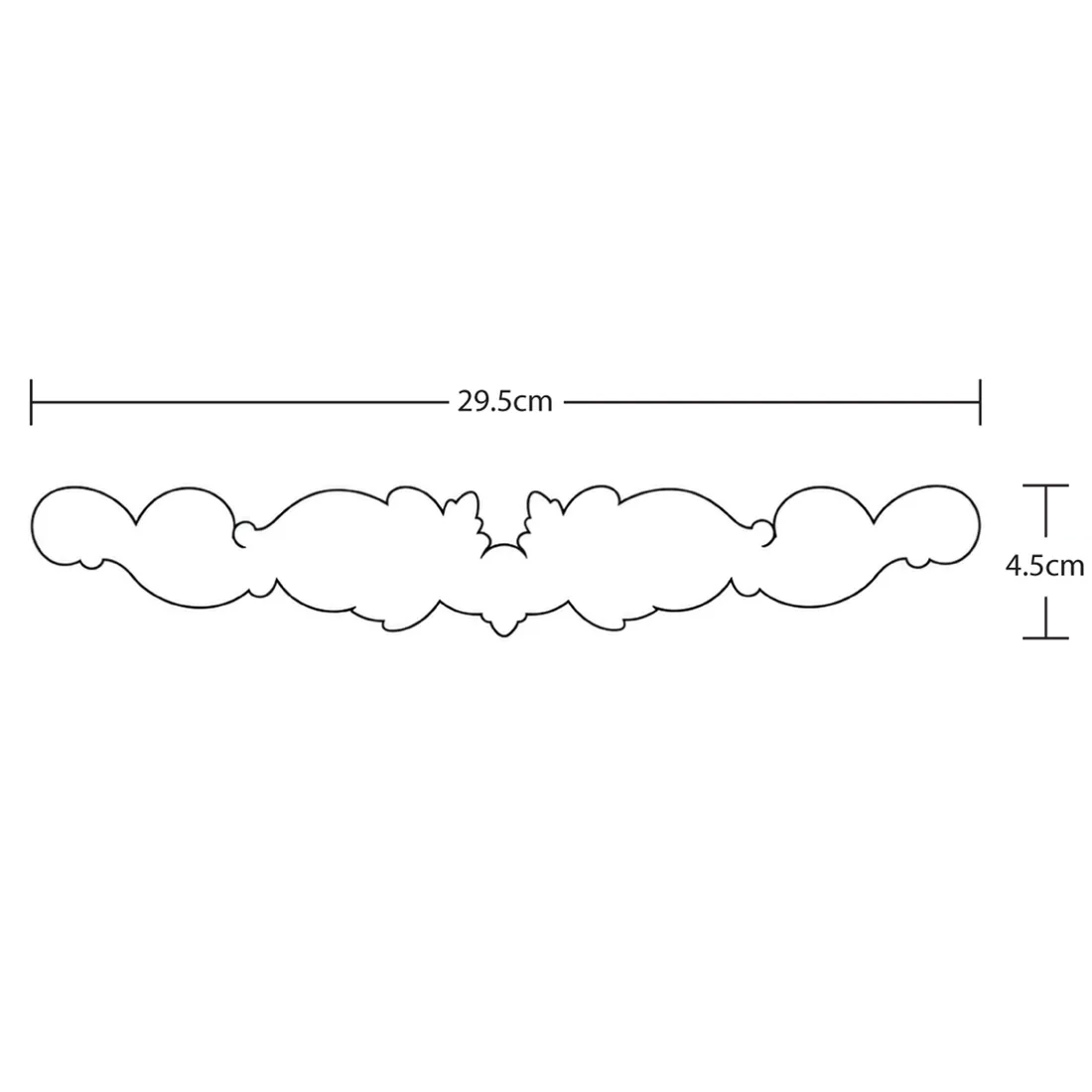 Illustration of a decorative furniture applique, detailing its measurements.