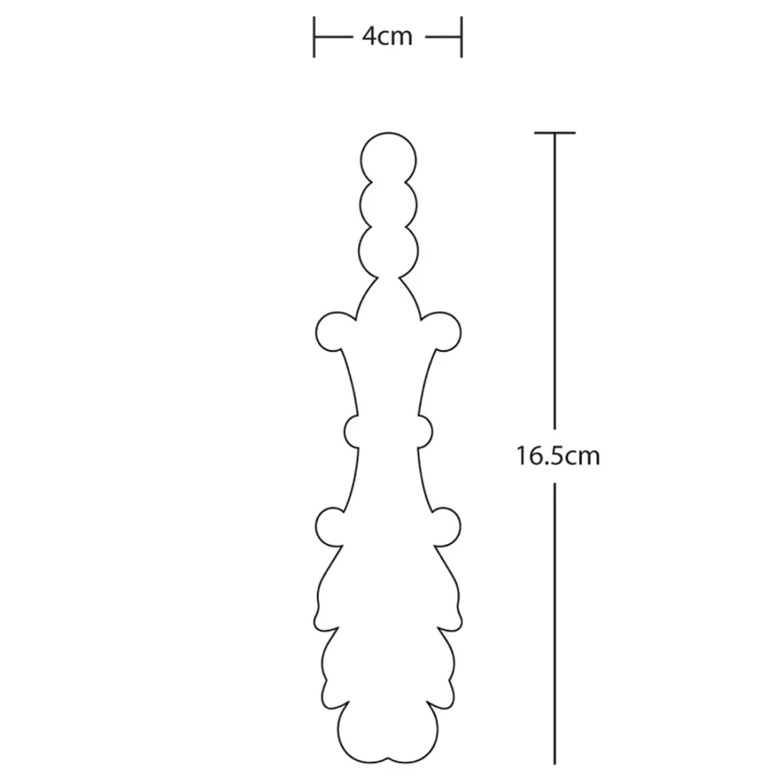 Illustration of a decorative furniture applique, detailing its measurements.