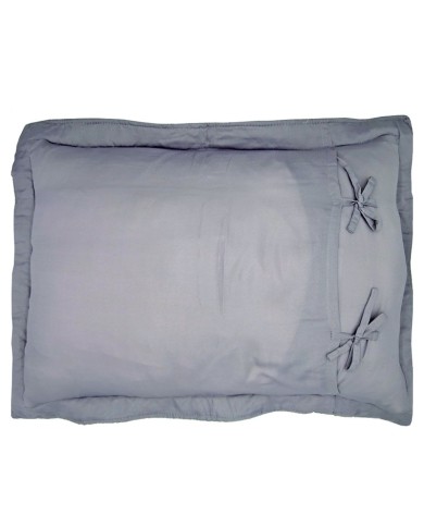 Reverse view of ash grey pillowcase showcasing the tie closures.