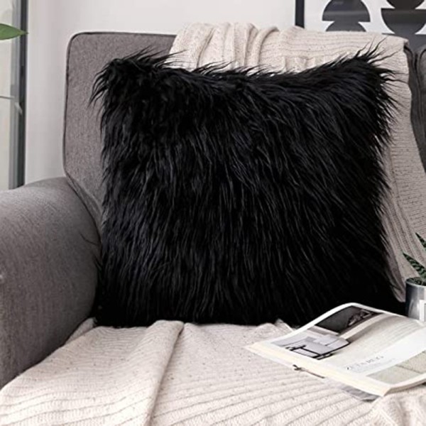 Fluffy Scatter Cushion Black