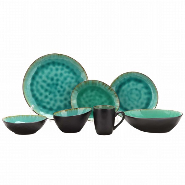 Crackle Glaze Dinner Plate Set in Green