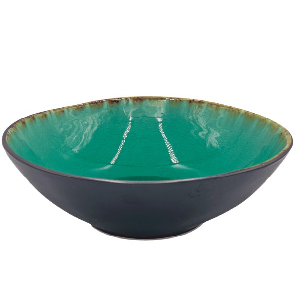 Crackle Glaze Salad Bowl in Green