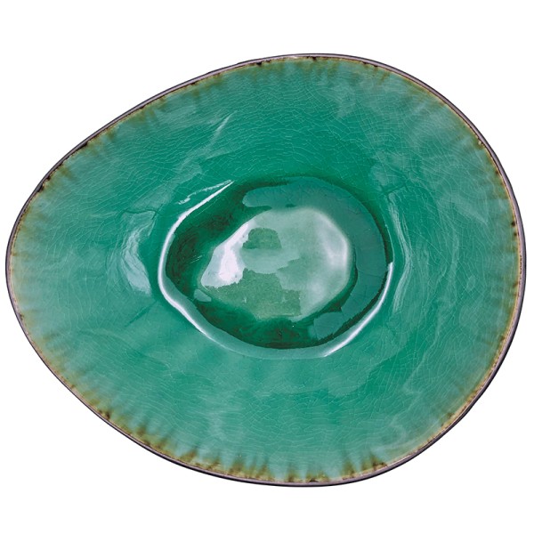 Crackle Glaze Oval Bowl Set in Green