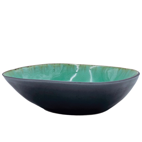 Crackle Glaze Oval Bowl Set in Green