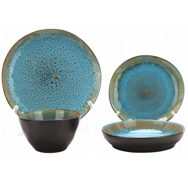 Crackle Glaze Side Plate Set in Blue